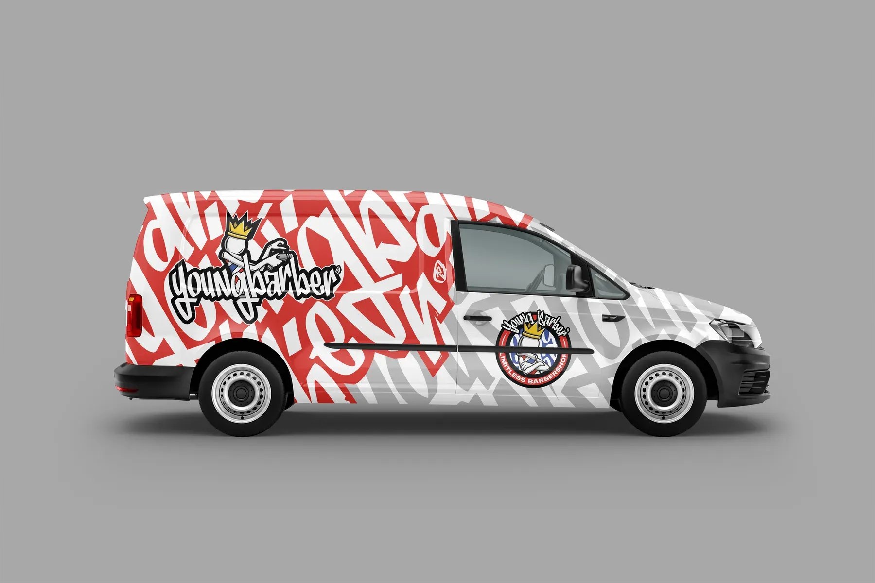 White VW Caddy wrapped in red graffiti lettering