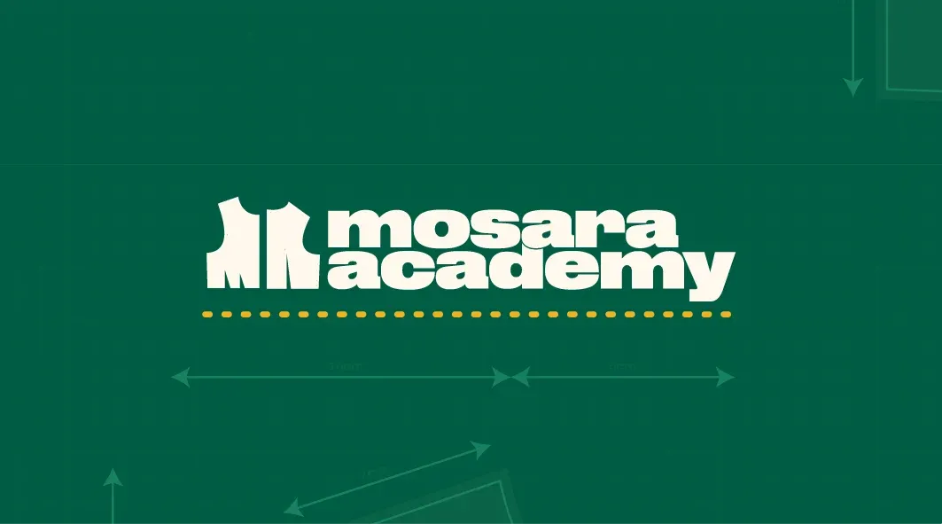 Business card front: wordmark over a pattern-drafting grid