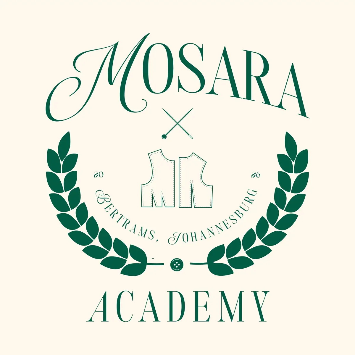 Mosara Academy crest, green on cream
