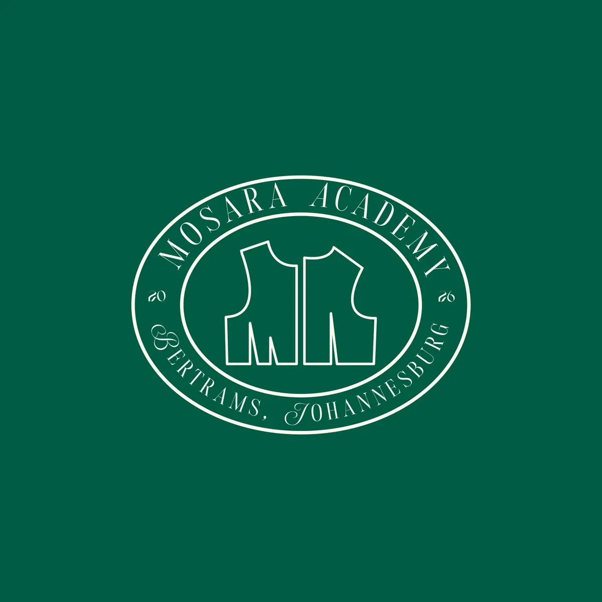 Round Mosara Academy seal, cream on green