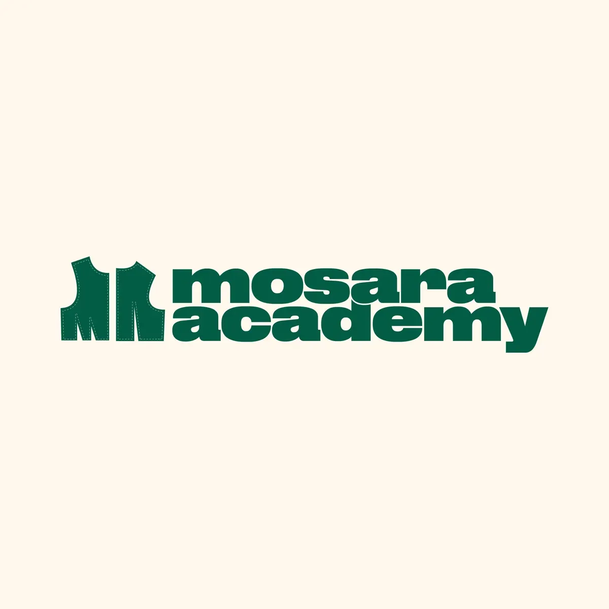 Mosara Academy wordmark, green on cream