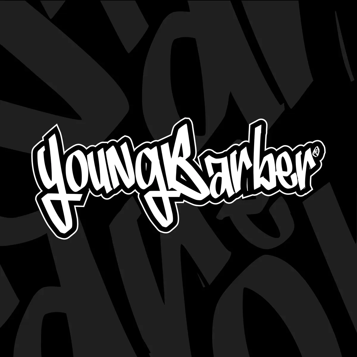 Young Barber graffiti wordmark on a black lettering pattern