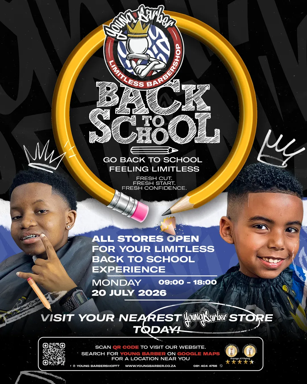 Back to school poster with two young customers