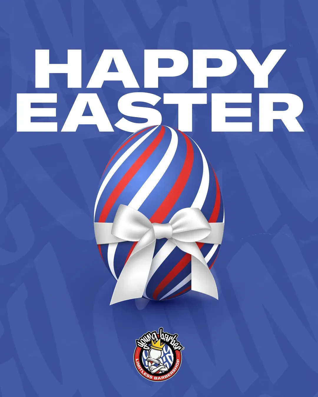 Happy Easter post with an egg in barber-pole stripes