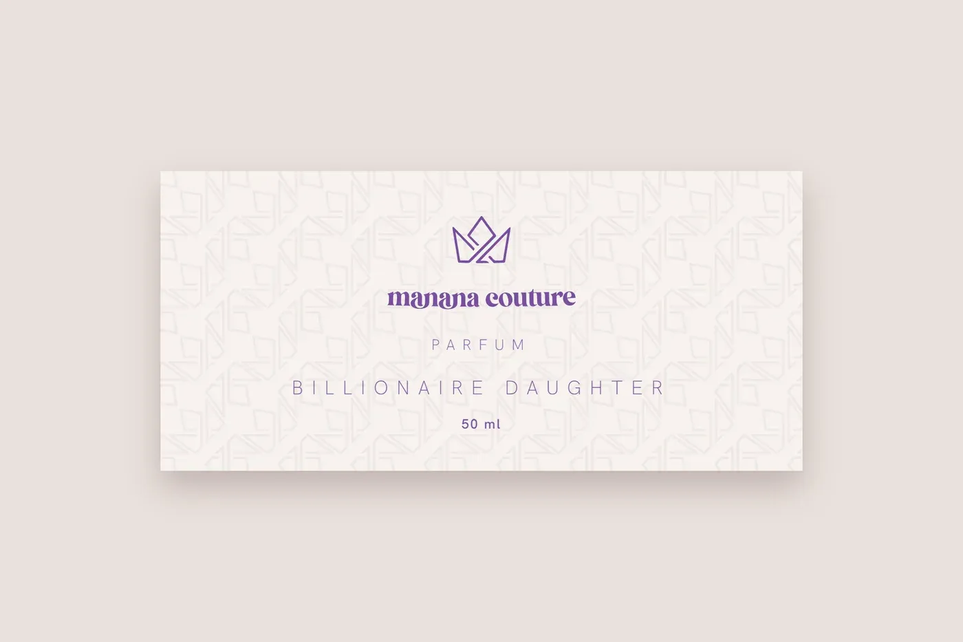Billionaire Daughter label in purple on ivory